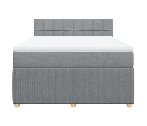 Cama box spring con colchón tela gris claro 140x190 cm