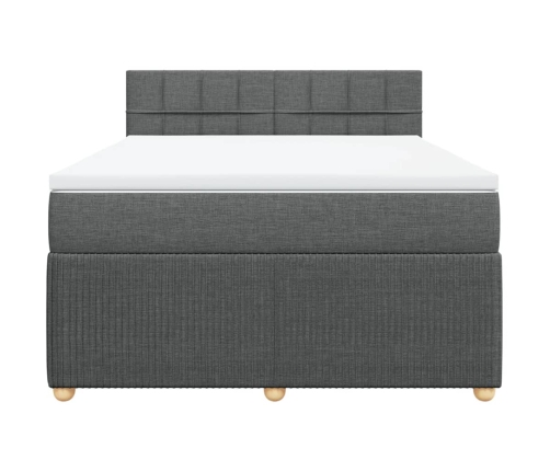 Cama box spring con colchón tela gris oscuro 140x190 cm