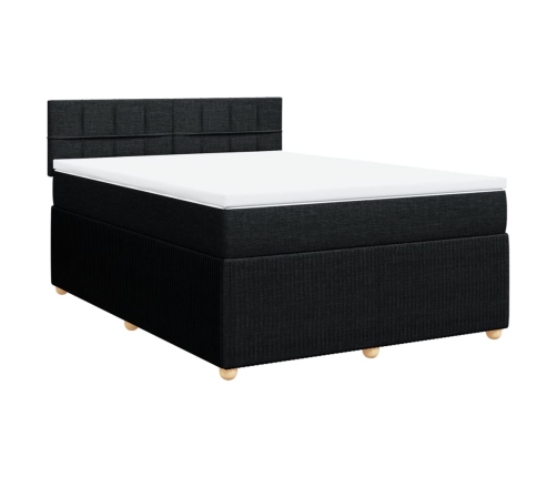 Cama box spring con colchón tela negro 140x190 cm