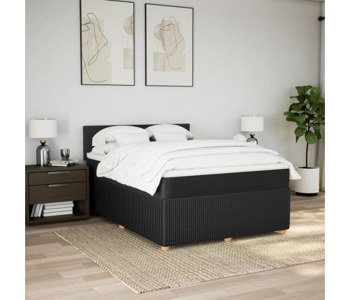 Cama box spring con colchón tela negro 140x190 cm