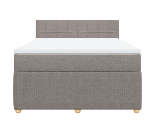 Cama box spring con colchón tela gris taupe 140x190 cm