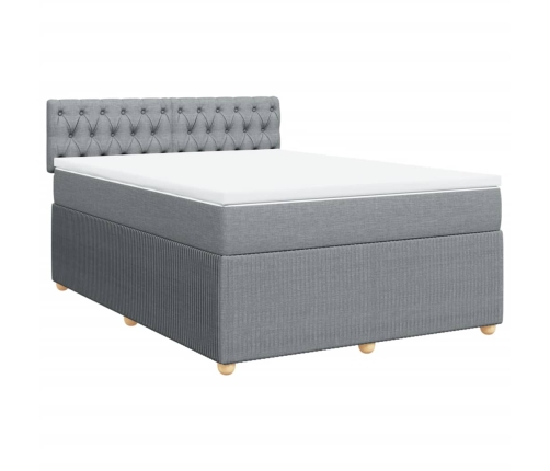 Cama box spring con colchón tela gris claro 140x190 cm