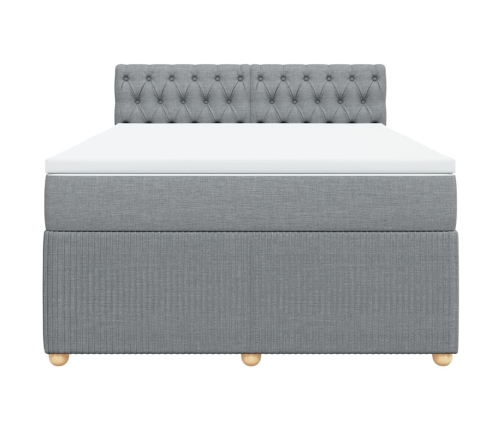 Cama box spring con colchón tela gris claro 140x190 cm