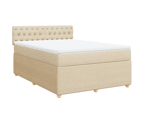 Cama box spring con colchón tela color crema 140x190 cm