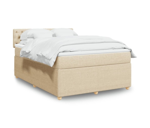 Cama box spring con colchón tela color crema 140x190 cm