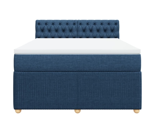 Cama box spring con colchón tela azul 140x190 cm