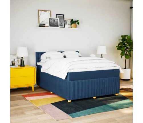 Cama box spring con colchón tela azul 140x190 cm