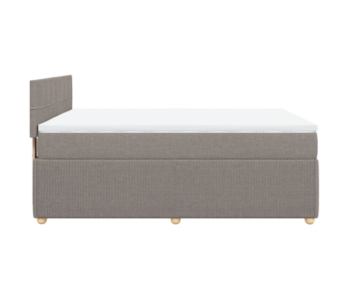 Cama box spring con colchón tela gris taupe 140x200 cm