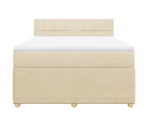 Cama box spring con colchón tela color crema 140x200 cm