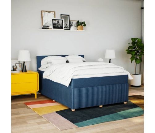 Cama box spring con colchón tela azul 140x200 cm