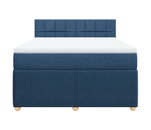 Cama box spring con colchón tela azul 140x200 cm