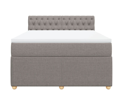 Cama box spring con colchón tela gris taupe 140x200 cm