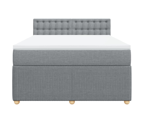 Cama box spring con colchón tela gris claro 140x200 cm