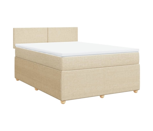 Cama box spring con colchón tela color crema 160x200 cm