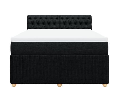 Cama box spring con colchón tela negro 160x200 cm
