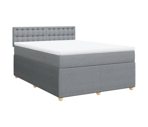 Cama box spring con colchón tela gris claro 160x200 cm