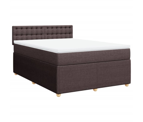 Cama box spring con colchón tela marrón oscuro 160x200 cm