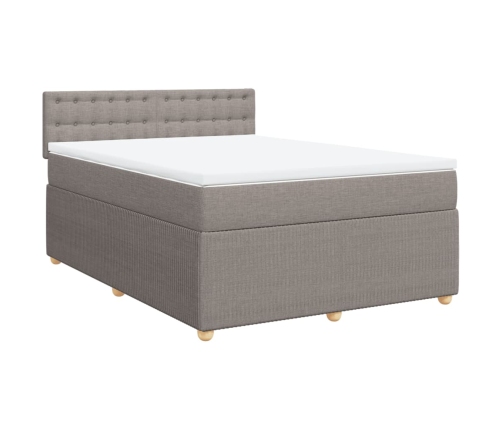 Cama box spring con colchón tela gris taupe 160x200 cm