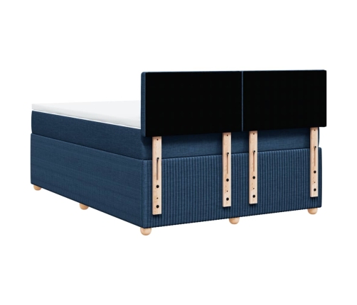 Cama box spring con colchón tela azul 160x200 cm