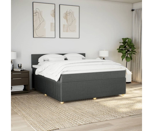 Cama box spring con colchón tela gris oscuro 180x200 cm