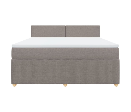 Cama box spring con colchón tela gris taupe 180x200 cm