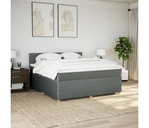 Cama box spring con colchón tela gris oscuro 180x200 cm