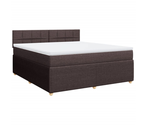 Cama box spring con colchón tela marrón oscuro 180x200 cm