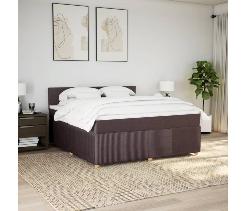 Cama box spring con colchón tela marrón oscuro 180x200 cm