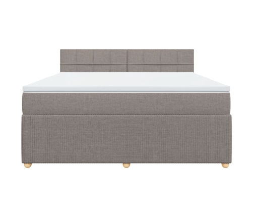 Cama box spring con colchón tela gris taupe 180x200 cm