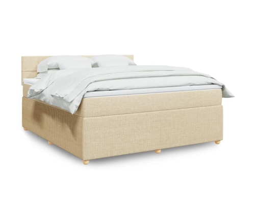 Cama box spring con colchón tela color crema 180x200 cm