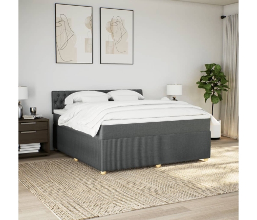 Cama box spring con colchón tela gris oscuro 180x200 cm