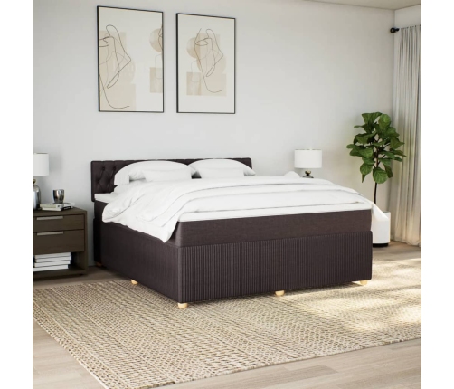 Cama box spring con colchón tela marrón oscuro 180x200 cm