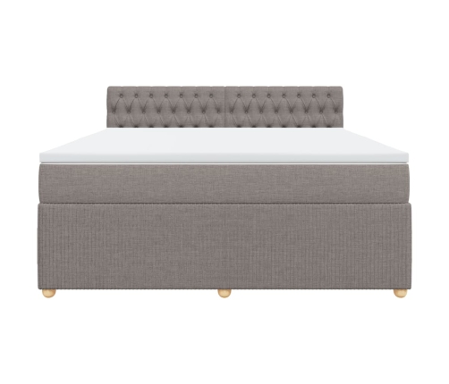 Cama box spring con colchón tela gris taupe 180x200 cm