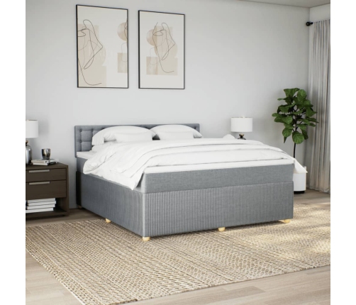 Cama box spring con colchón tela gris claro 180x200 cm