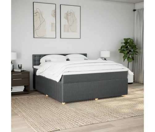 Cama box spring con colchón tela gris oscuro 180x200 cm