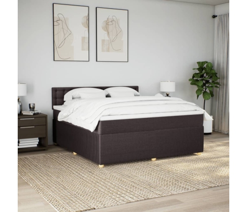 Cama box spring con colchón tela marrón oscuro 180x200 cm