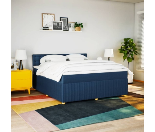 Cama box spring con colchón tela azul 180x200 cm