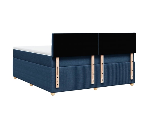 Cama box spring con colchón tela azul 180x200 cm