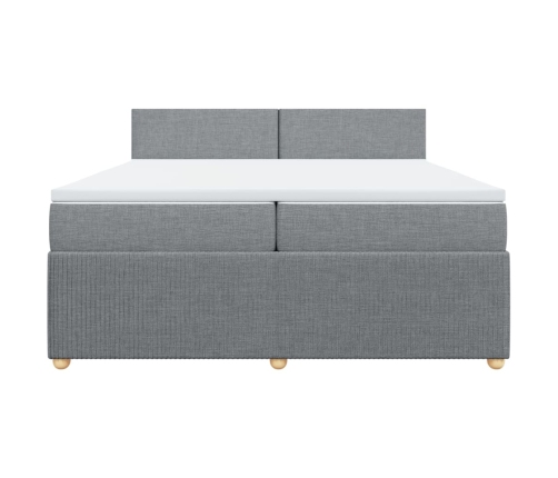 Cama box spring con colchón tela gris claro 200x200 cm