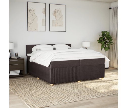 Cama box spring con colchón tela marrón oscuro 200x200 cm