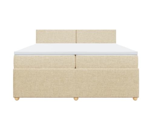 Cama box spring con colchón tela color crema 200x200 cm