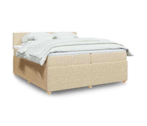 Cama box spring con colchón tela color crema 200x200 cm