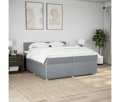 Cama box spring con colchón tela gris claro 200x200 cm