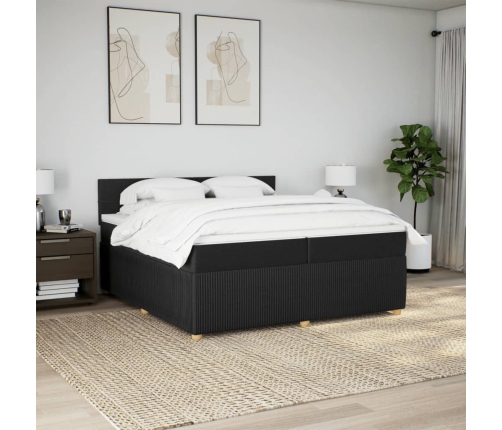 Cama box spring con colchón tela negro 200x200 cm