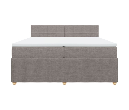 Cama box spring con colchón tela gris taupe 200x200 cm