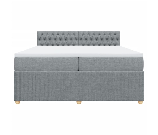 Cama box spring con colchón tela gris claro 200x200 cm