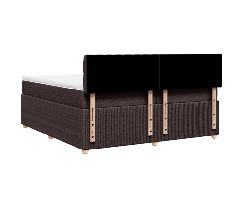 Cama box spring con colchón tela marrón oscuro 200x200 cm