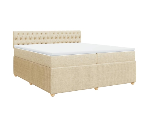 Cama box spring con colchón tela color crema 200x200 cm