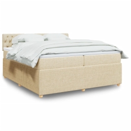 Cama box spring con colchón tela color crema 200x200 cm