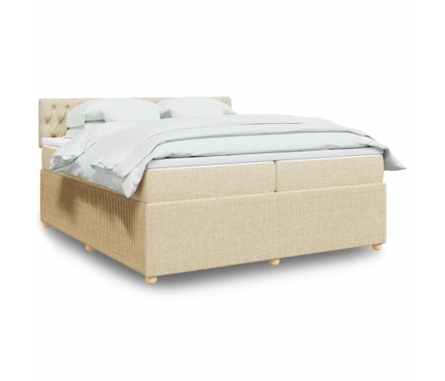 Cama box spring con colchón tela color crema 200x200 cm